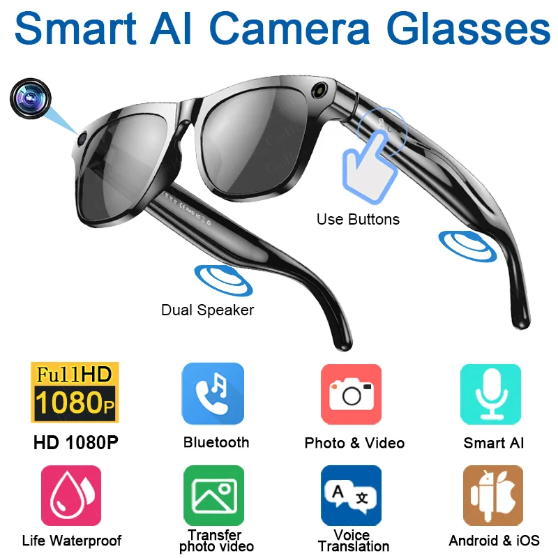 Ekskluzywne Inteligentne Okulary AI z Kamerą Full HD 💎