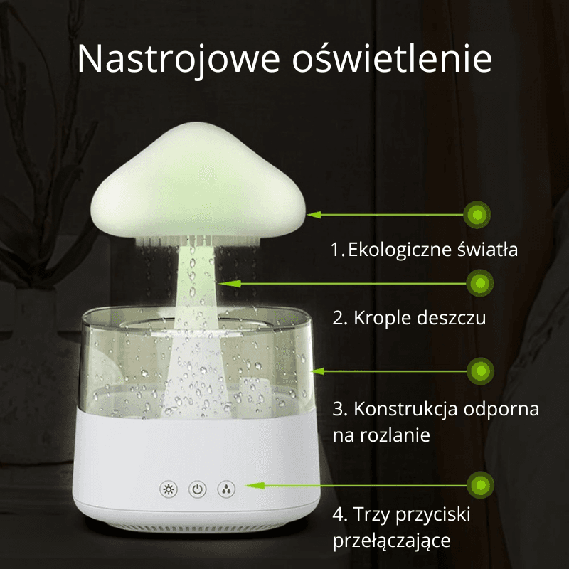 Deszczowa Chmurka - Dyfuzor Aromaterapii z Kolorową Lampą 💧